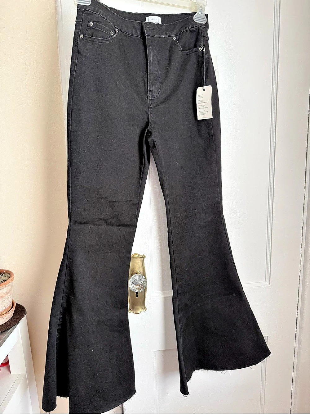 Forever 21 High Rise Split Hem Flare Jeans Black